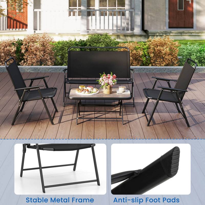 Costway 4 PCS Patio Folding Furniture Set Outdoor Conversation Set - See Details