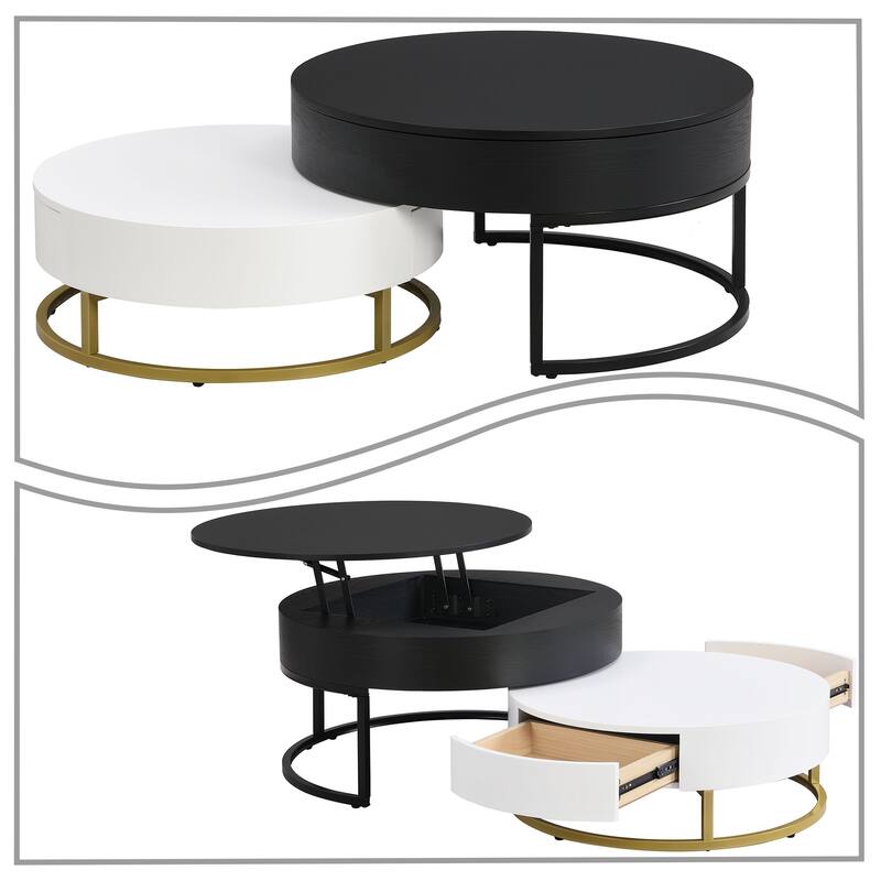 Modern Stylish Two Piece Wooden Nesting Coffee Table Set