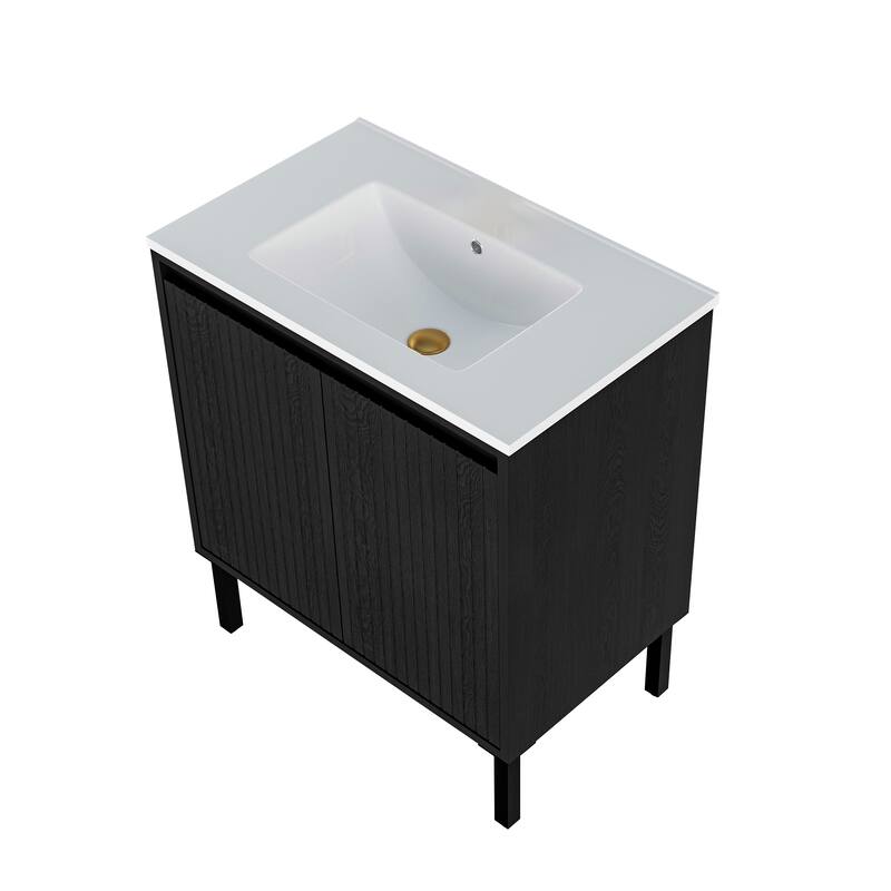 GDFStudio - Ari Modern Aesthetic Freestanding Bathroom Vanity with Ceramic Sink, Soft Close Drawers & Large Storage Spaces
