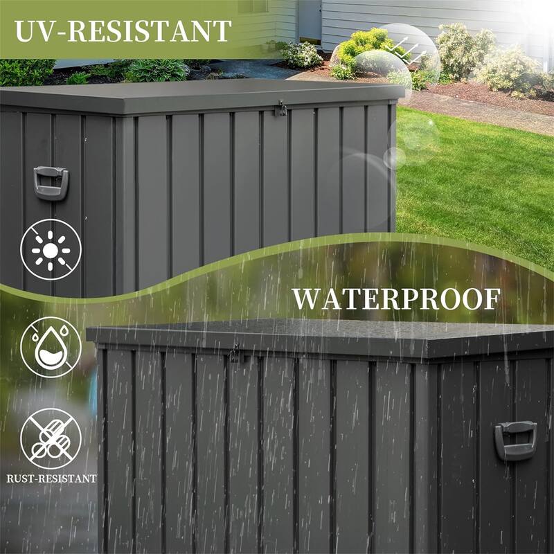 ​​Heavy Duty Galvanized Steel Storage Box with Lockable Lid and Rollers for Patio Garage and Poolside