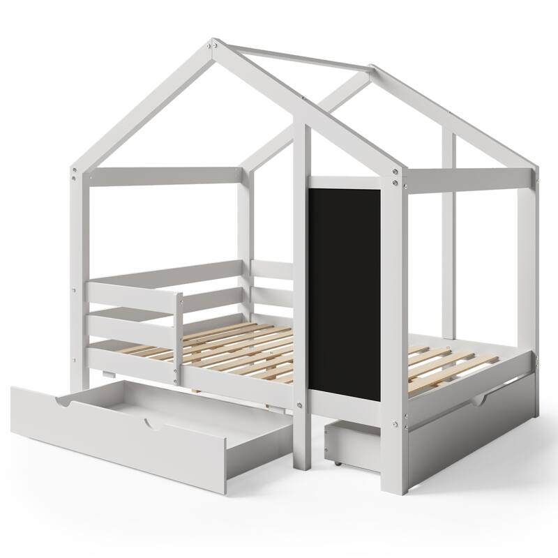 House Bed with Blackboard and Drawers, 2 Assembly Options
