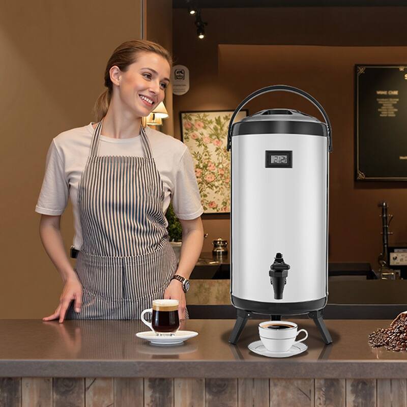 2.4 Gal Stainless Steel Insulated Beverage Dispenser with Spigot for Hot Cold Drink Server - 9.45 x 9.45 x 21.06 inch
