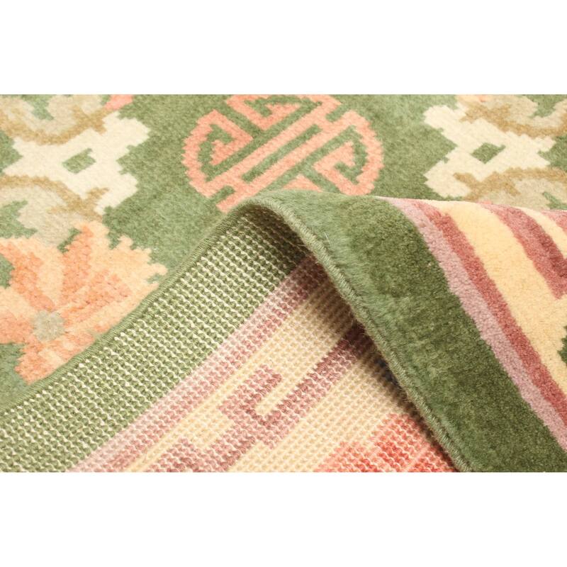 ECARPETGALLERY Hand-knotted Aubusson Green Wool Rug - 2'11 x 5'1