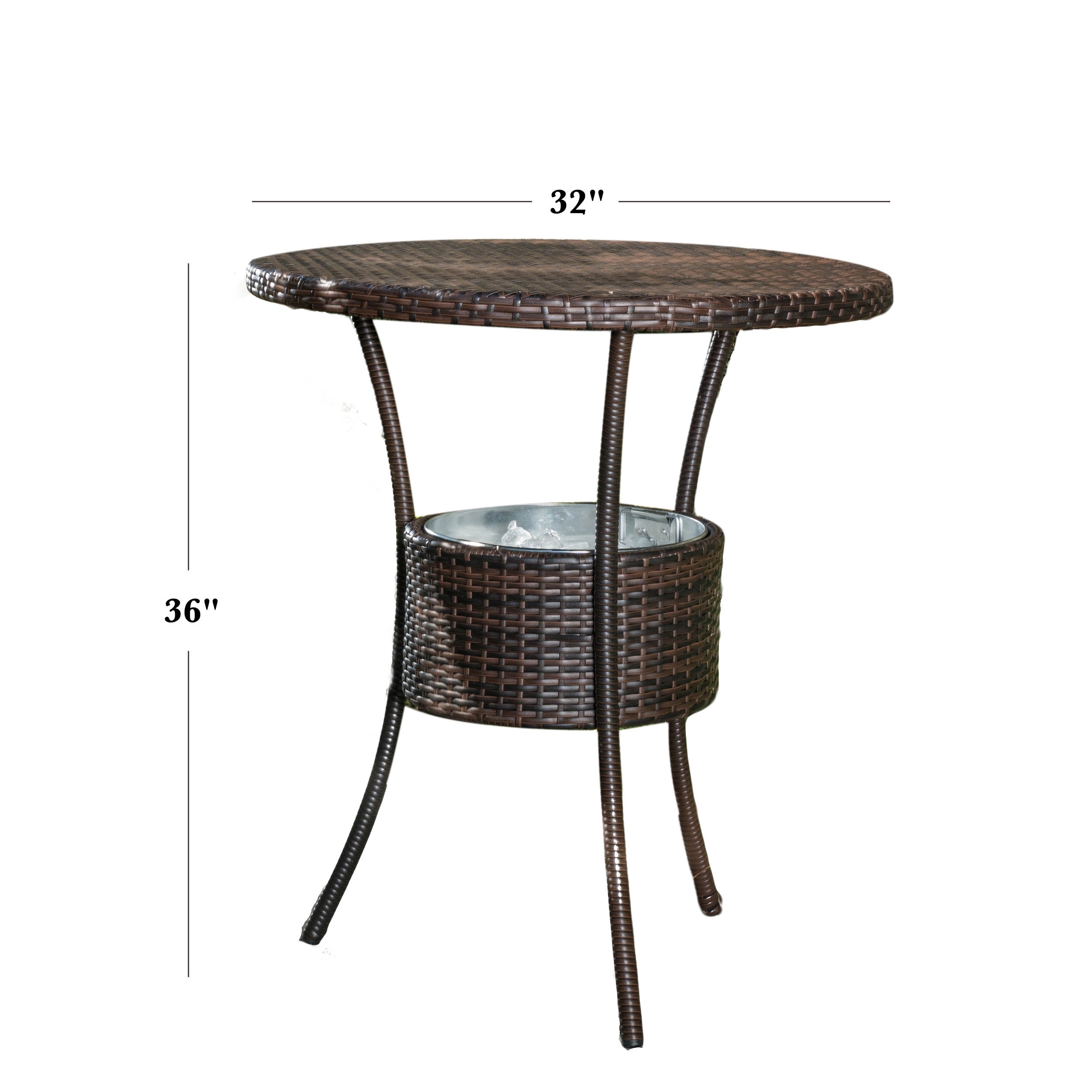 Table Only, Barstools Sold Separately Patio Wicker Round Bar Table with Built-in Ice Pail