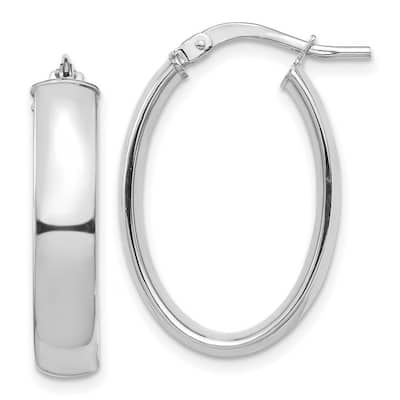 Curata 14k White Gold High Polished Oval Hoop Earrings - 25.35x16.77mm