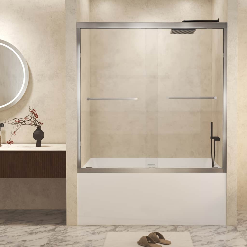 Premium Double Sliding Shower Door with Tempered Glass and Aluminum Frame for Stylish Bathrooms