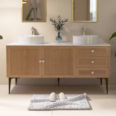 60" Freestanding Bathroom Vanity in Oak with White Ceramic Sink - 60'' x 20.05'' x 33.46''