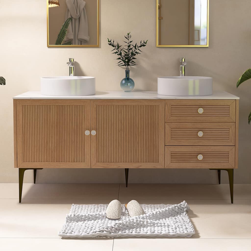 60" Freestanding Bathroom Vanity in Oak with White Ceramic Sink - 60'' x 20.05'' x 33.46''