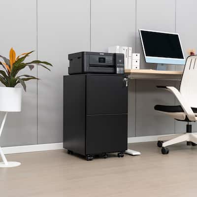2-Drawer Mobile File Cabinet with Lock, Steel Rolling Office Storage