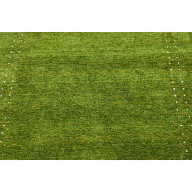 Green Gabbeh Indian Area Rug Hand-Knotted Wool Carpet - 5'4"x 7'9"
