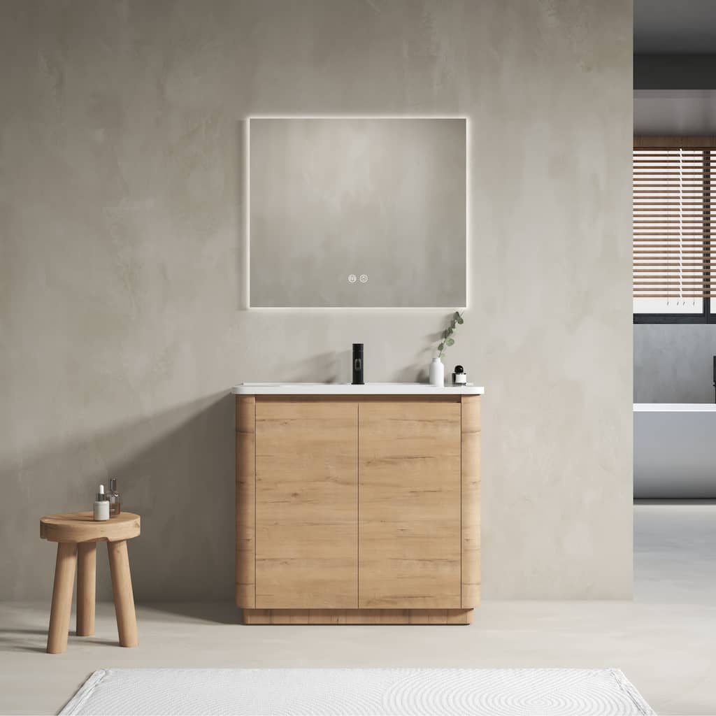 36" Freestanding Bathroom Vanity with Ceramic Sink & 2-Soft-Close Door, KD-Packing, Plywood