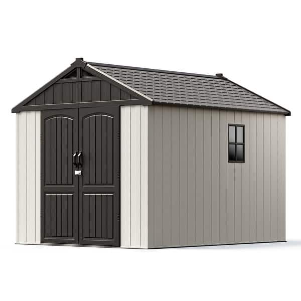 slide 2 of 119, Patiowell 8' x 6' / 8' x 8' / 8' x 10 '/ 8' x 12' Plastic Outdoor Shed With Floor for Patio Furniture, Tools (Kick-It Shed)