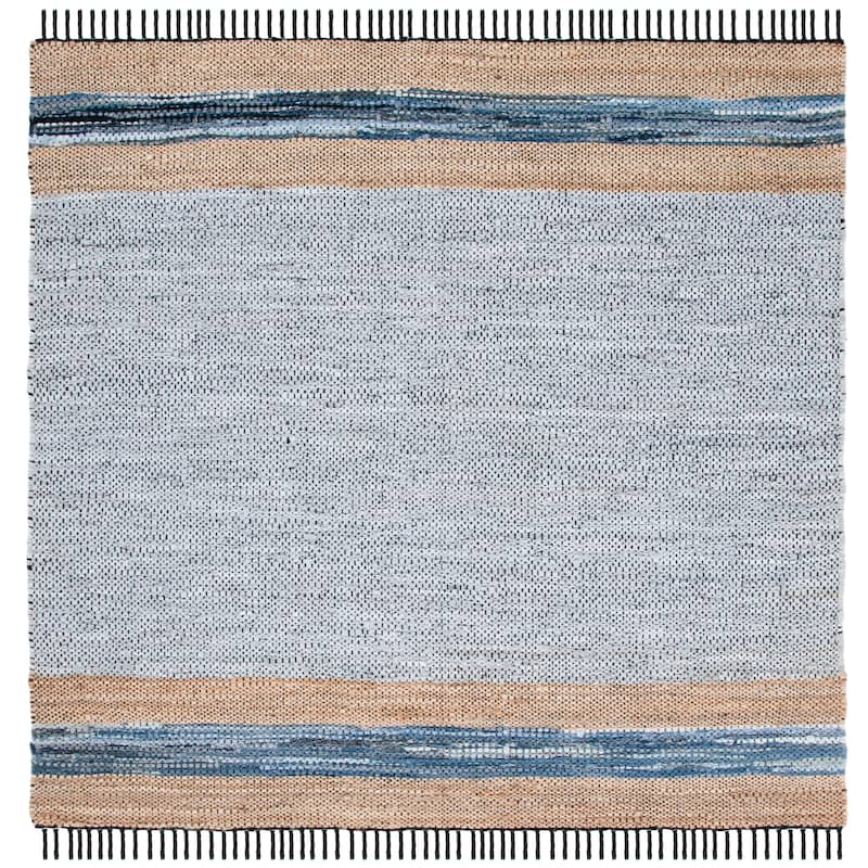 SAFAVIEH Handmade Vintage Leather Alissa Modern Fringe Rug - 6' Square - Grey/Natural