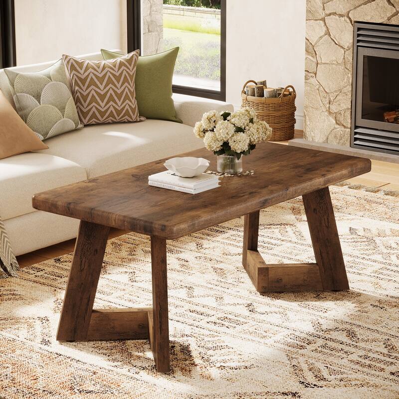 47-inch Farmhouse Wooden Coffee Table for Living Room