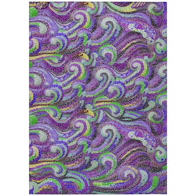 Indoor/ Outdoor Surfside Mosaic Waves Washable Rug New