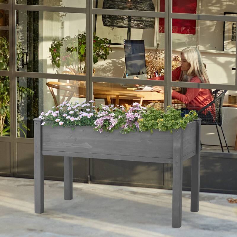 Raised Garden Bed with Legs, Elevated Wooden Planter Box, Gray - Gray