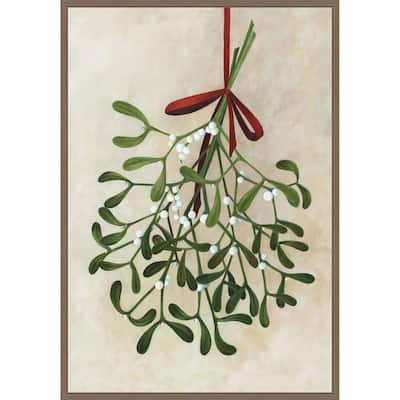 Mistletoe bouquet with bow by Rosana Laiz Blursbyai (23 x 33 in.), Framed Canvas Wall Art Print - Sylvie Dark Gold