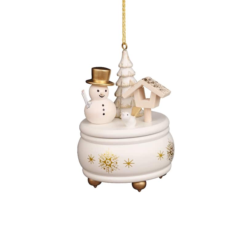 3" christian ulbricht white music box with snowman christmas ornament