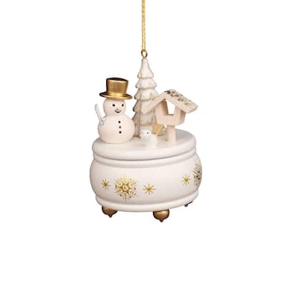 3" christian ulbricht white music box with snowman christmas ornament