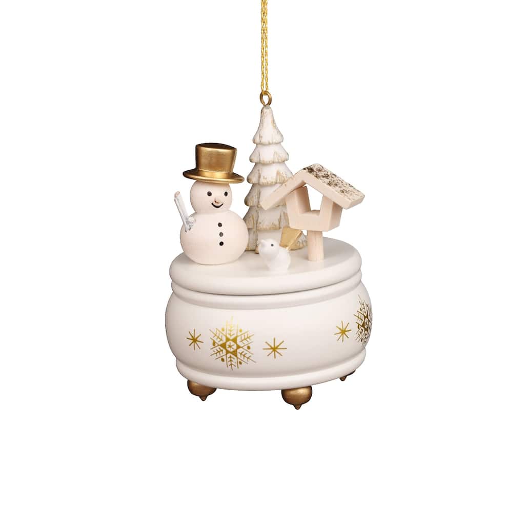 3" christian ulbricht white music box with snowman christmas ornament