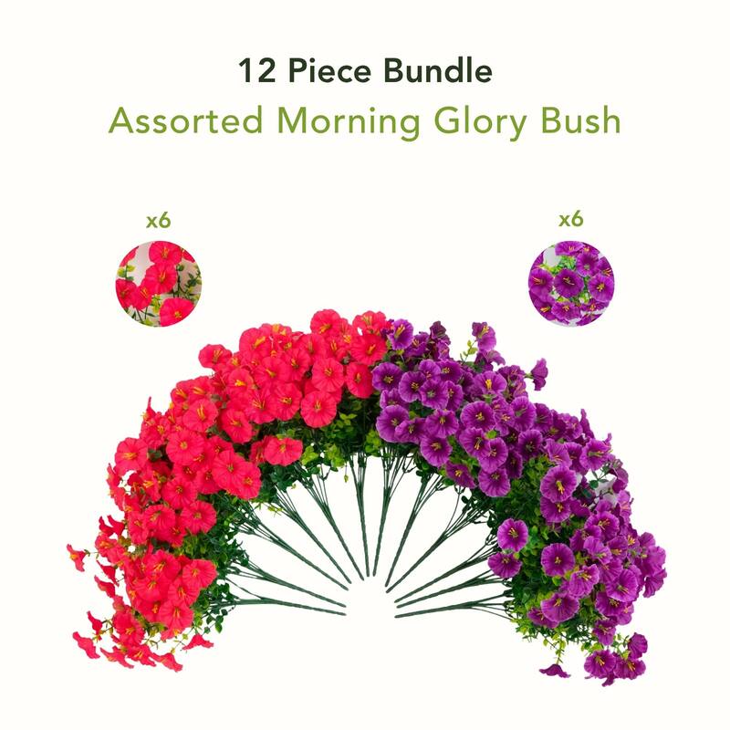 14-in UV Resistant Artificial Morning Glory Bush - Set of 12