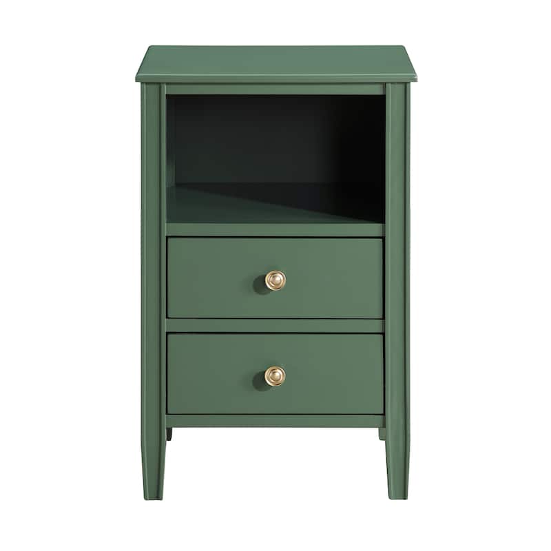 Modern Nightstand with 2 Drawers and Open Shelf Fluted Legs No Assembly