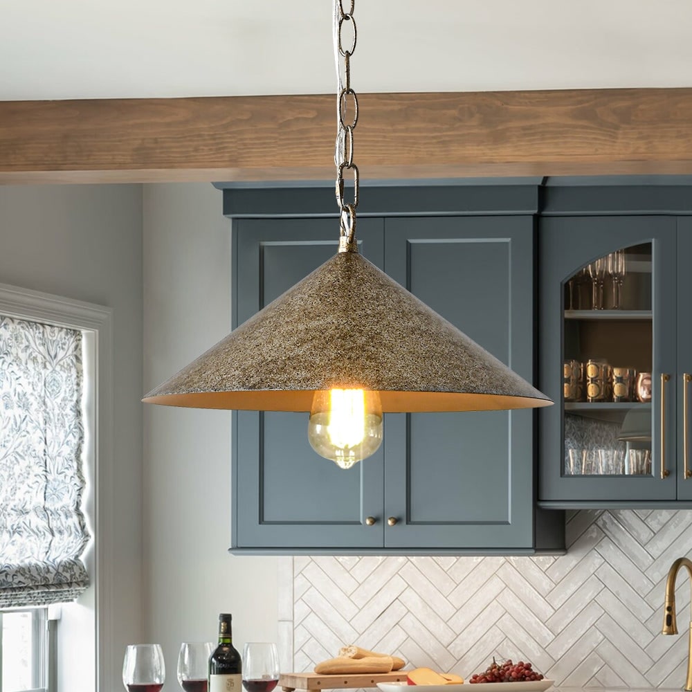 1-Light Distressed Metal Hanging Flared Pendant for Dining, Kitchen - 13.5 in