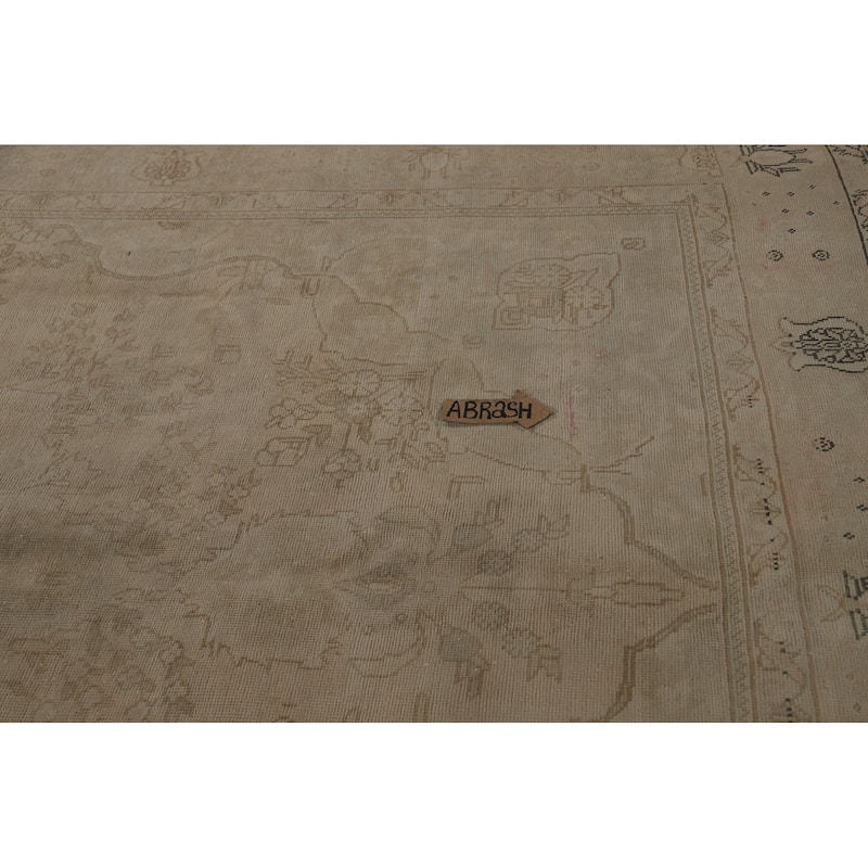 Tabriz Persian Vintage Area Medallion Beige Wool Carpet - 8'4" x 11'1"