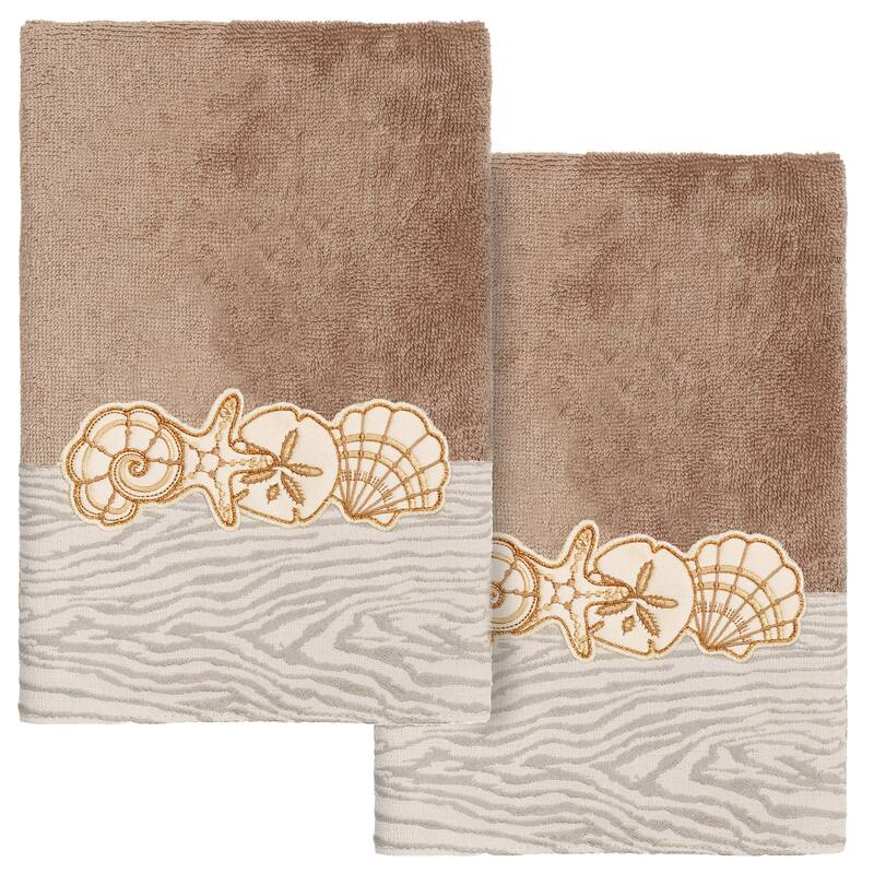 Authentic Hotel and Spa Turkish Cotton Shell Row 2PC Hand Towel Set - Cocoa