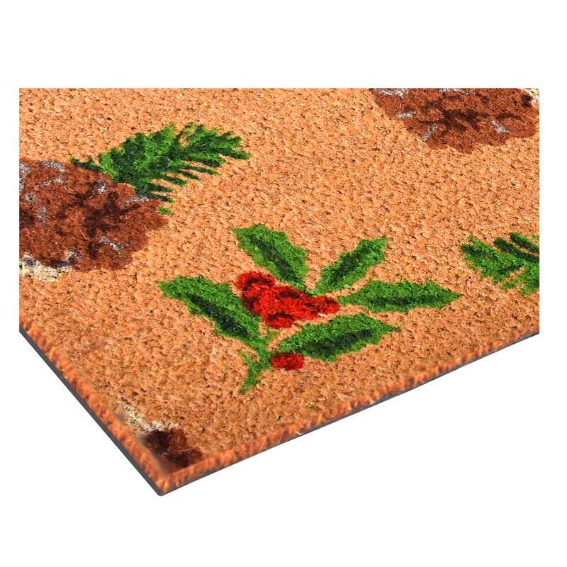 HomeRoots 17" X 29" Brown Red And Green Christmas Outdoor Coir Door Mat - 17.00' X '29.00