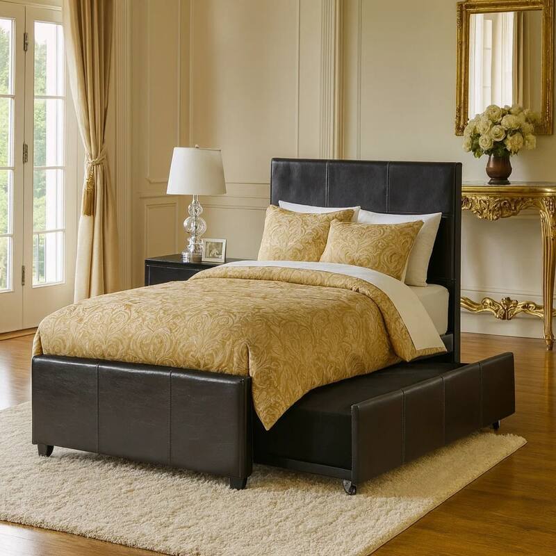 Commodius Full Bed Witht Rundle Espresso Faux Leather,Brown