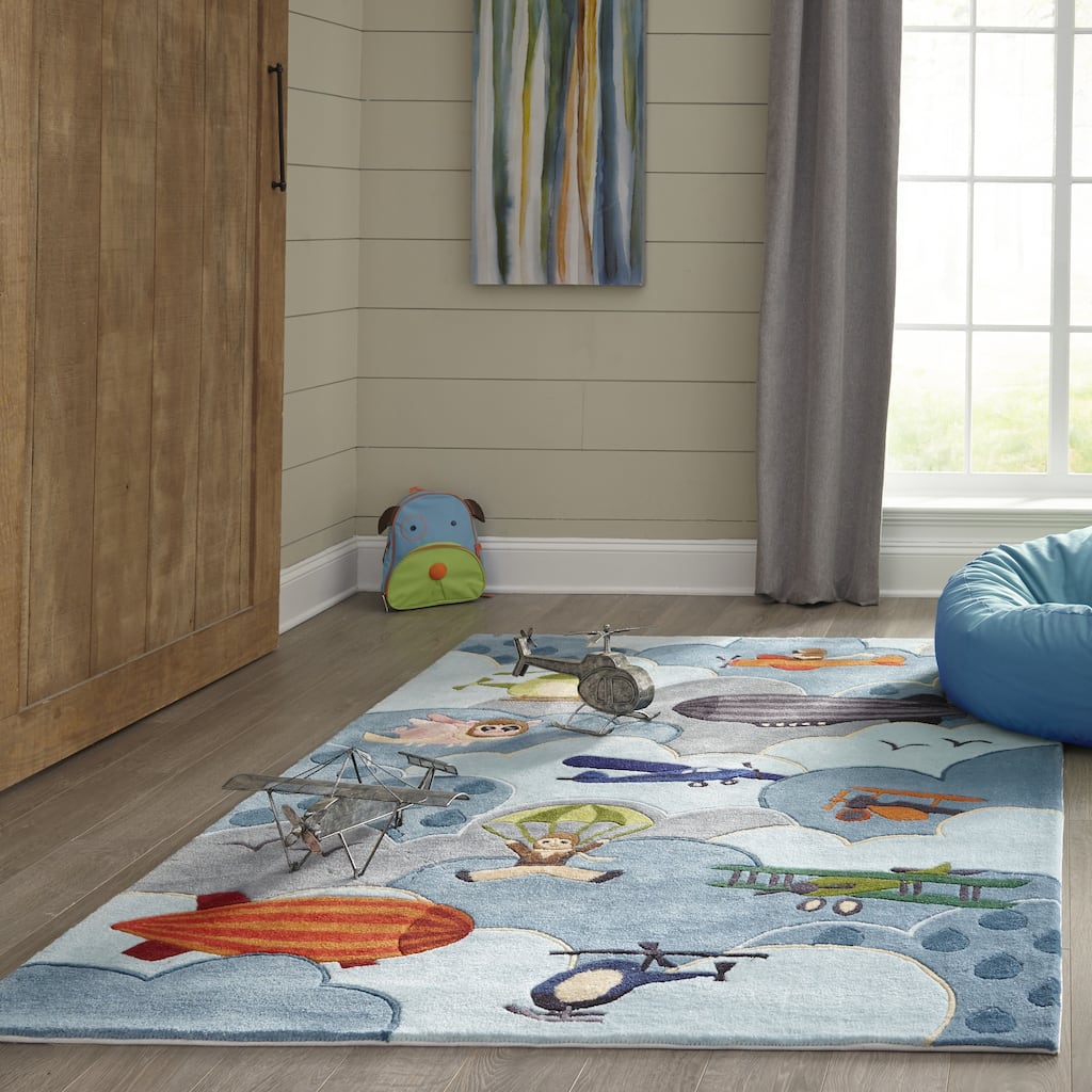 Momeni Lil Mo Whimsy Sky Aviator Hand-Tufted and Hand-Carved Rug.