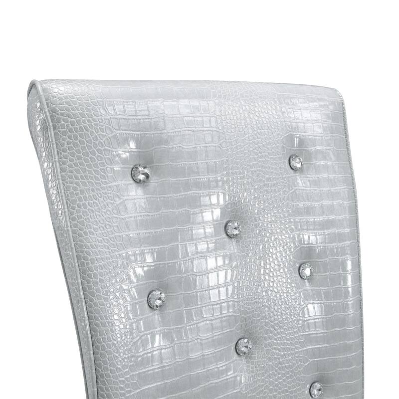 A set of 2 vintage crocodile leather cushioned dining chairs, featuring crystal clasp design and artificial leather design