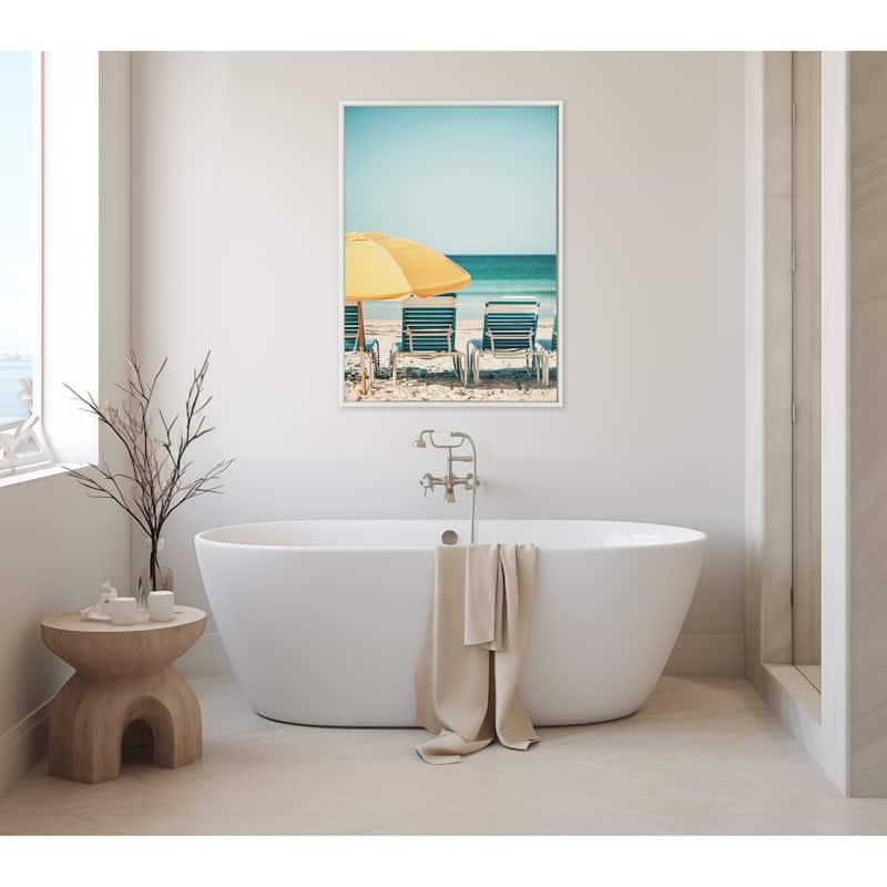 Kate and Laurel Sylvie Yellow Umbrella 2 Framed Canvas by Alicia Bock