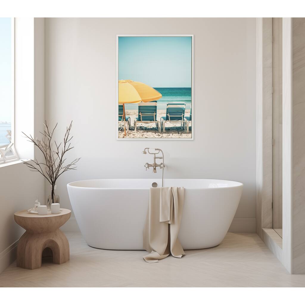 Kate and Laurel Sylvie Yellow Umbrella 2 Framed Canvas by Alicia Bock