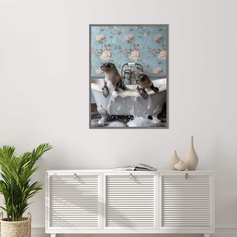Seal Soak by Niky Rahner Framed Canvas Wall Art