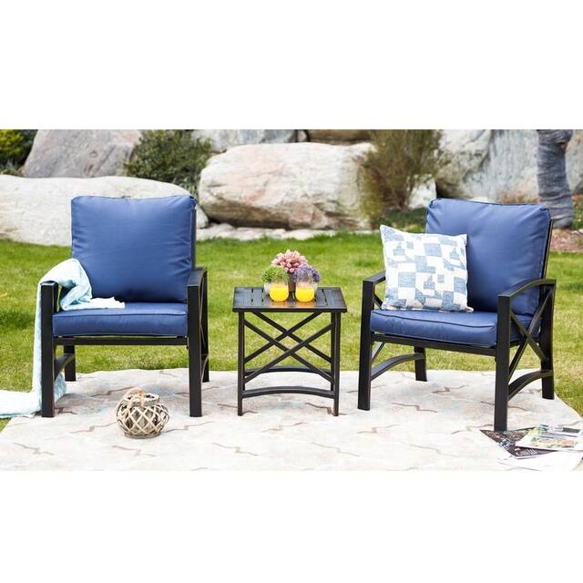 Patio Festival 3-Piece Outdoor Metal Conversation Set with Cushions