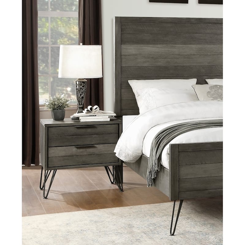 Contemporary Three-Tone Nightstand Perched atop Metal Legs Acacia Veneer Modern Bedroom Furniture