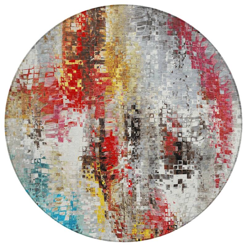 Machine Washable Indoor/ Outdoor Abstract Pixels Chantille Rug
