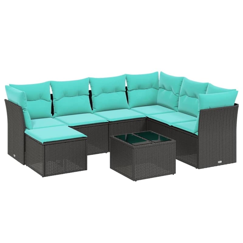 vidaXL Patio Sofa Set with Cushions Outdoor Conversation Furniture Poly Rattan - 24.4" x 24.4" x 27.2"