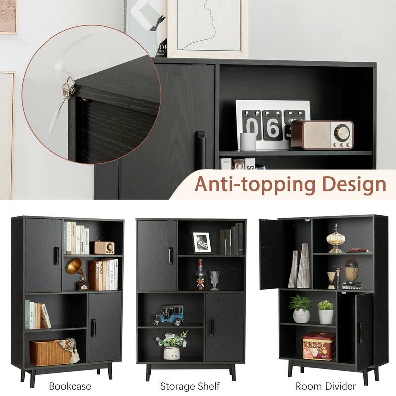 Gymax Sideboard Storage Cabinet Bookshelf Cupboard w/Door Shelf Black
