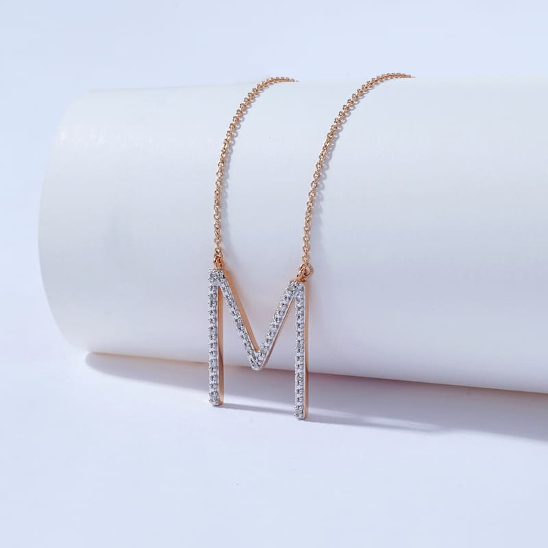 1/20ct TDW Diamond Classic Initial Pendant Necklace in Silver for Women - M - Rose