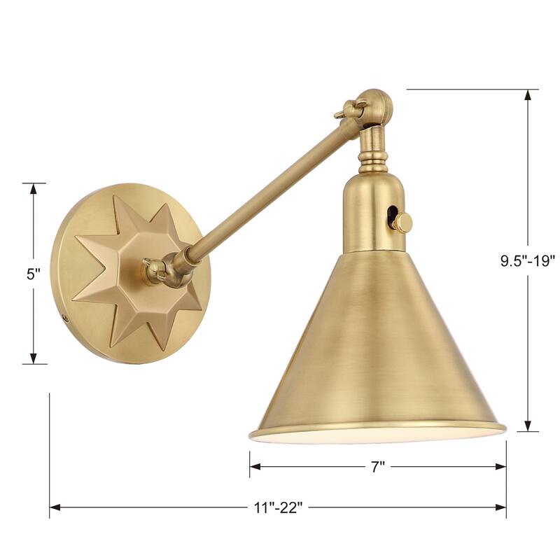 Morgan 1-light Aged Brass Wall Mount - 7'' W x 11'' H x 17'' D