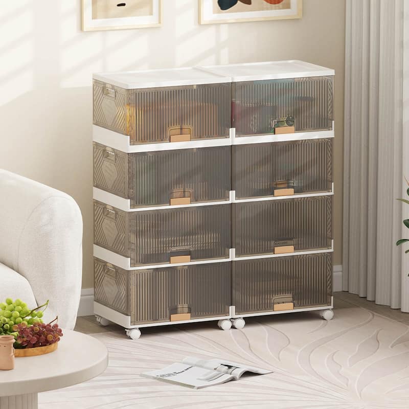 Costway 4-Cube Stackable Storage Bins with Detachable Wheels 13.5Gal - See Details