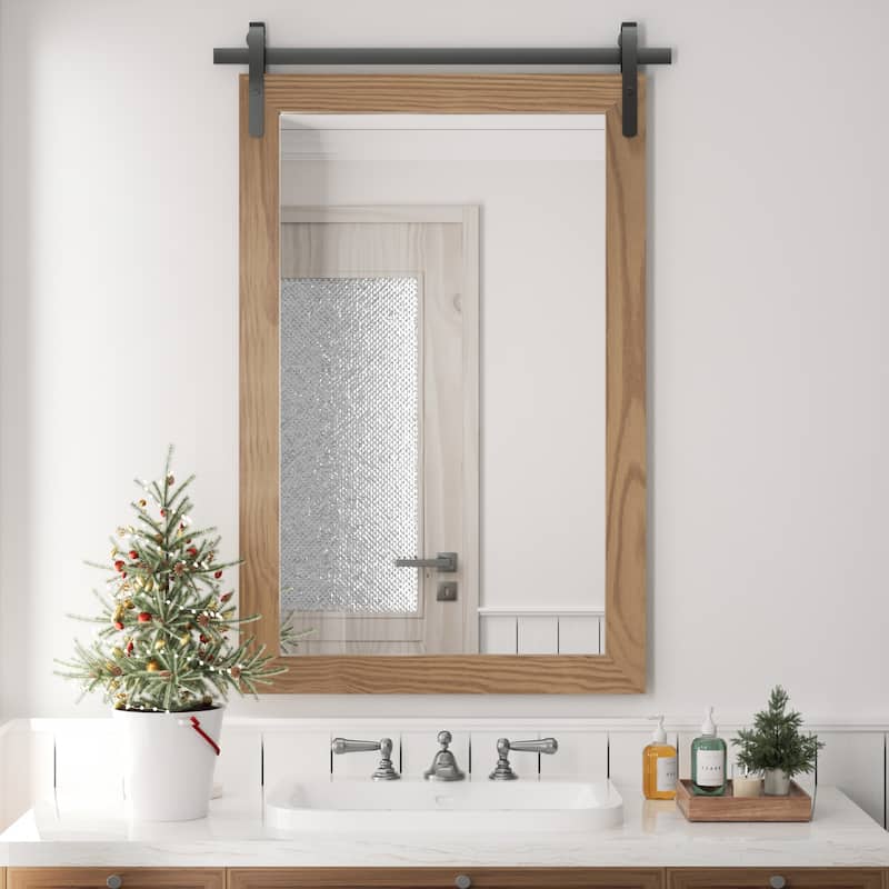Rural Style Wall Mirrors Farmhouse Bathroom Mirrors Barn Mirror Vanity Mirror with Wood Framed(1 Piece) - 24 X 36 INCHES - Brown