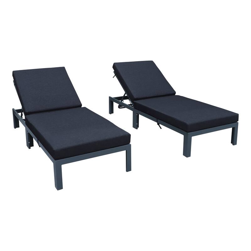 Chelsea Set of 2 Aluminum Armless Chaise Lounge Chair With Cushions for Outdoor Summer Patio Porch Beach Backyard Pool - Black