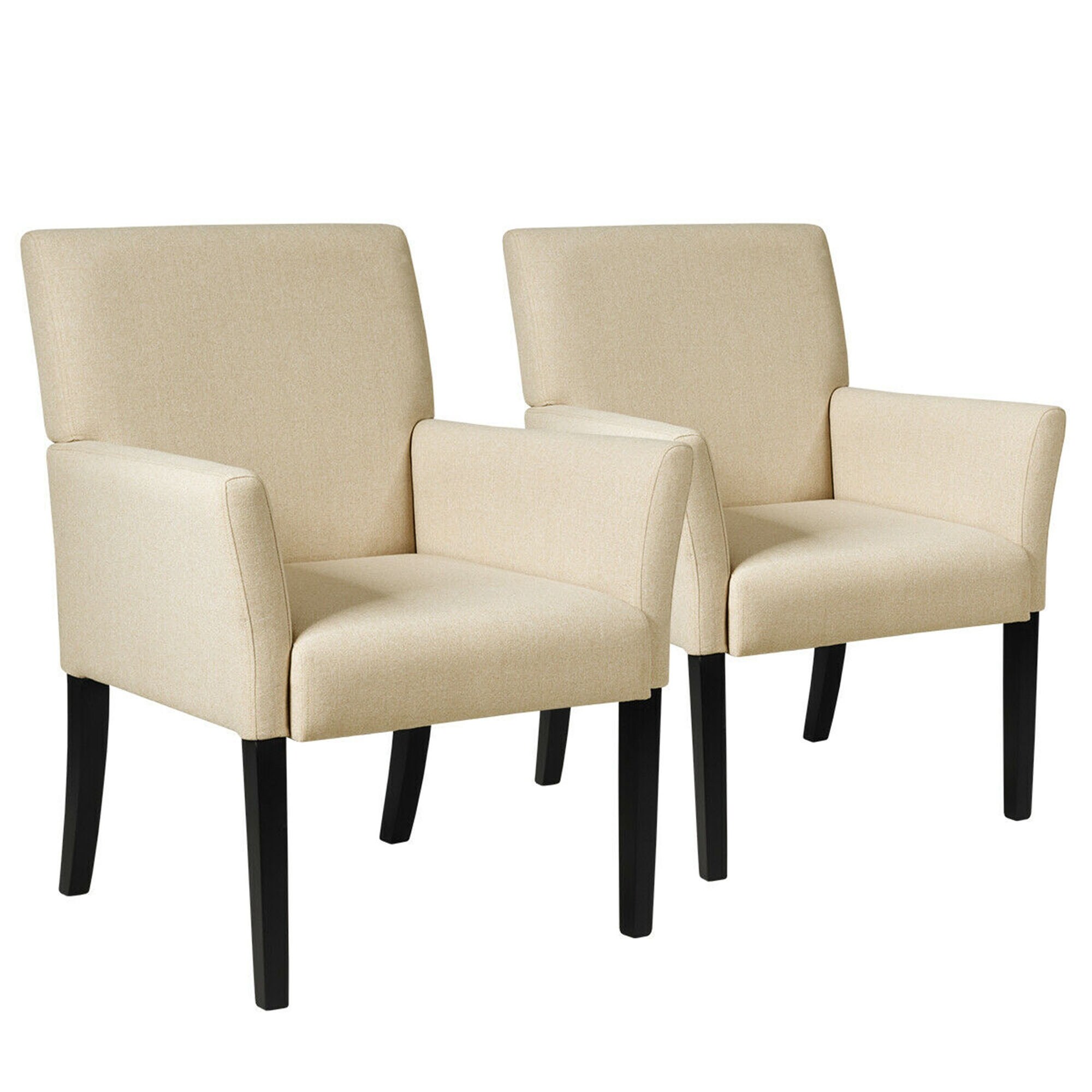 gymax set of 2 arm chair guest chair home office w wooden legs beige