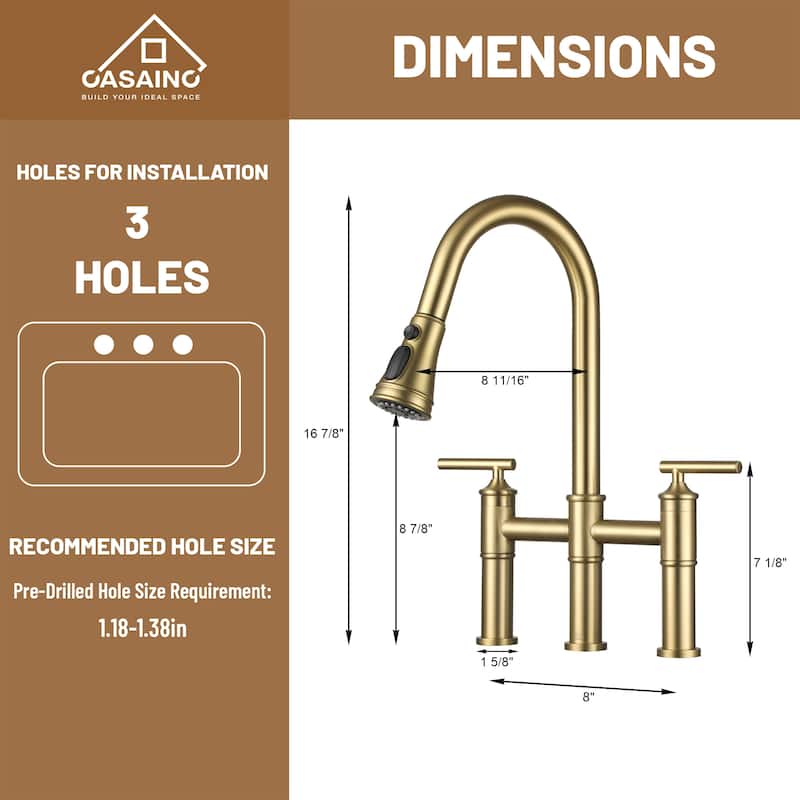 Double Handle Bridge Pull-Down Sprayhead Kitchen Faucet