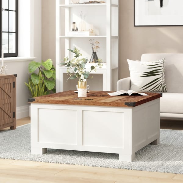 slide 2 of 31, Modern Farmhouse Coffee Table with Hidden Interior Storage White/Rustic Oak