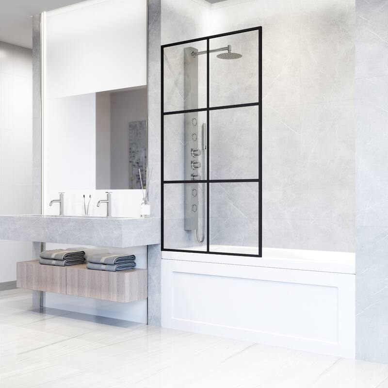 VIGO Ventana 34" W x 62" H Framed Fixed Tub Screen in Matte Black
